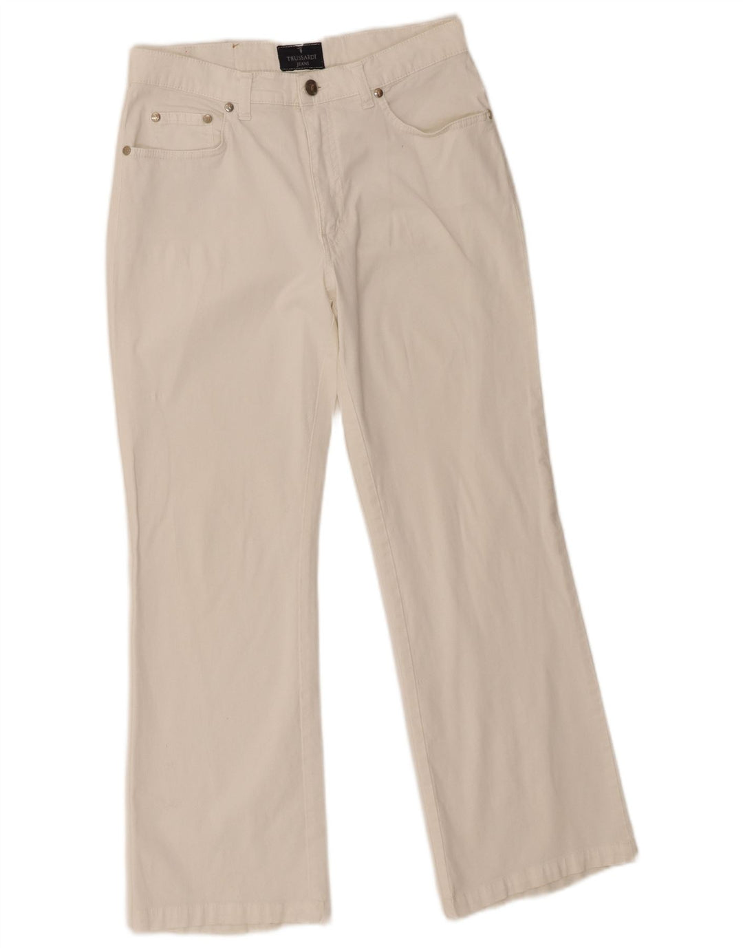 Jeans recortados femininos Trussardi W28 L26 algodão branco