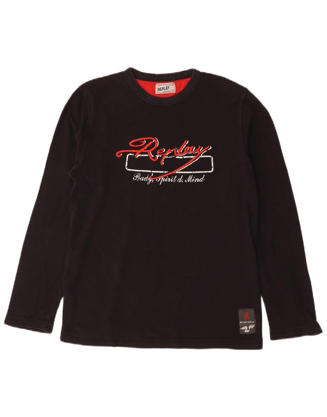 Replay Top gráfico masculino manga comprida grande preto