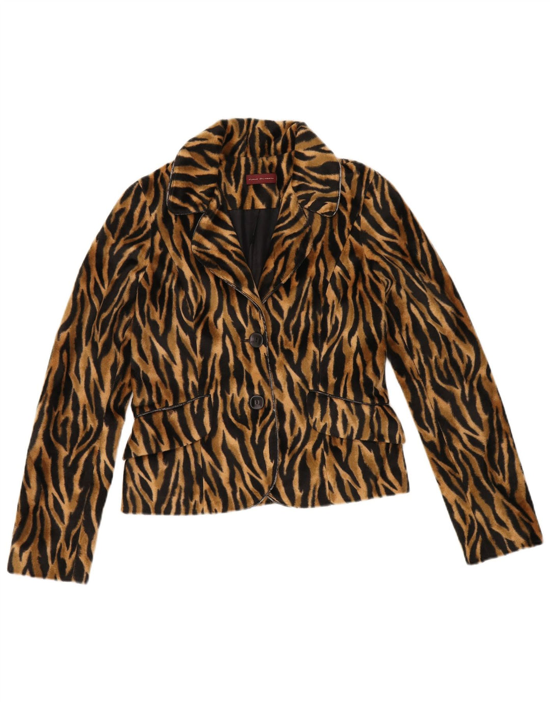 Jaqueta blazer feminina VINTAGE com 2 botões UE 36 pequena estampa animal marrom