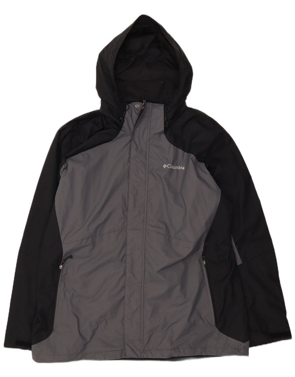 Jaqueta corta-vento masculina Columbia com capuz UK 42 XL cinza Colourblock Nylon