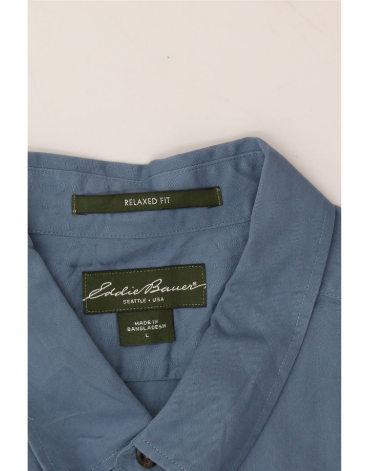 EDDIE BAUER Mens Relaxed Fit Short Sleeve Shirt Large Blue Cotton Vintage Eddie Bauer and Second-Hand Eddie Bauer from Messina Hembry 