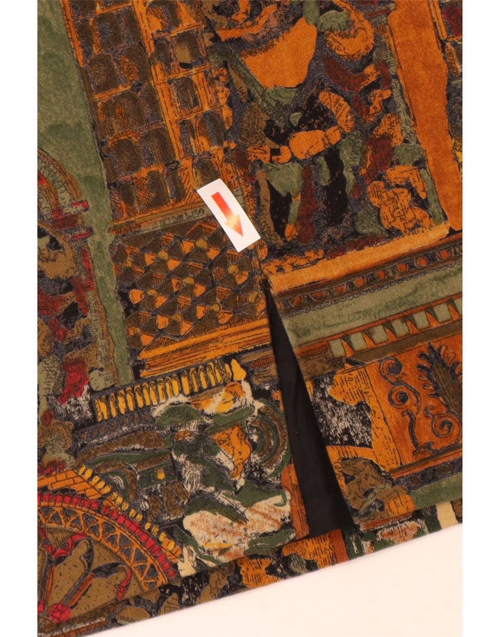 Saia lápis feminina VINTAGE W28 algodão geométrico marrom médio