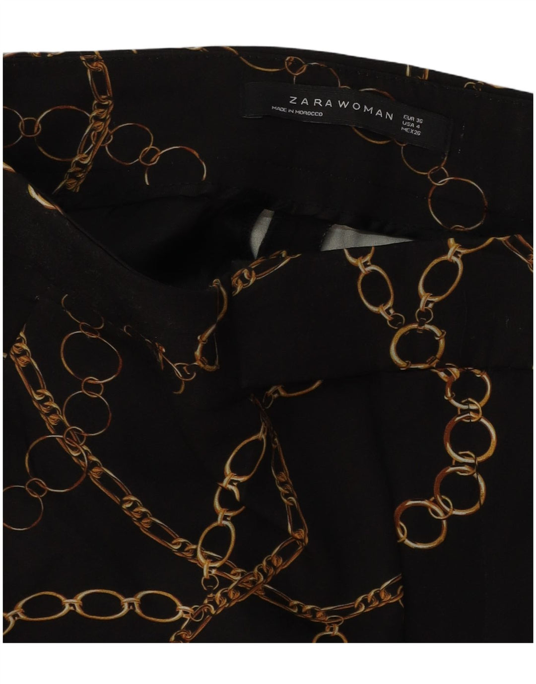 ZARA Calça feminina casual com padrão abstrato UE 36 XS W26 L27 preta