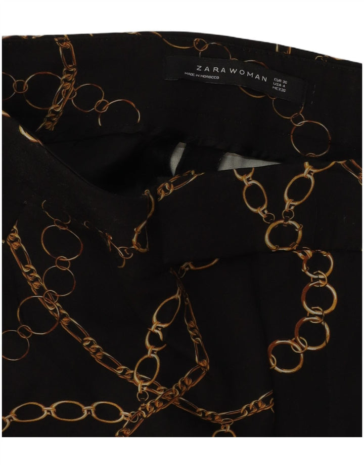 ZARA Calça feminina casual com padrão abstrato UE 36 XS W26 L27 preta