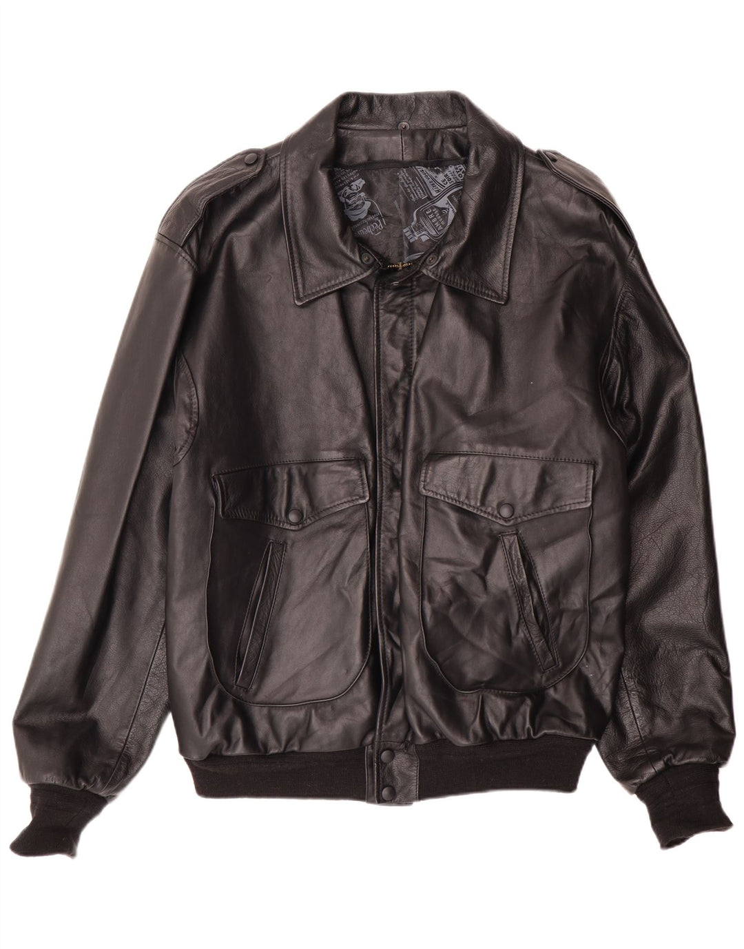 Jaqueta de couro bomber militar vintage masculina UK 42 XL preta