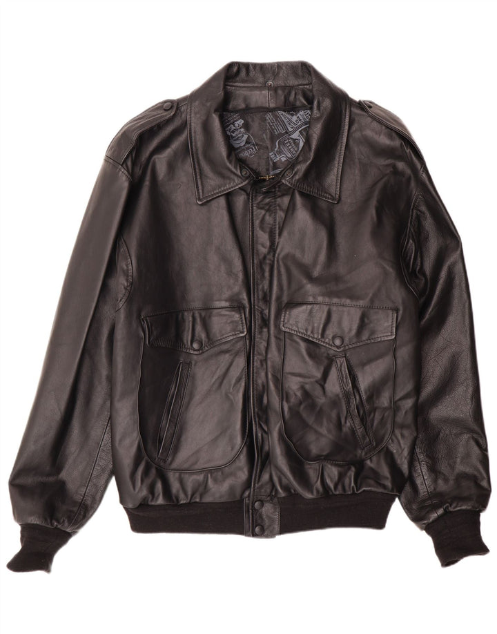 Jaqueta de couro bomber militar vintage masculina UK 42 XL preta