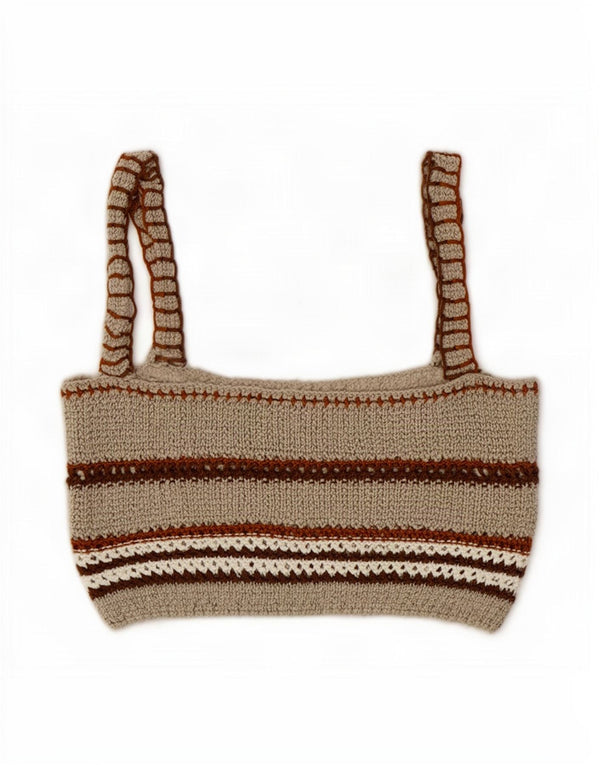 Zara Top feminino de malha sem mangas UK 12 listrado bege médio