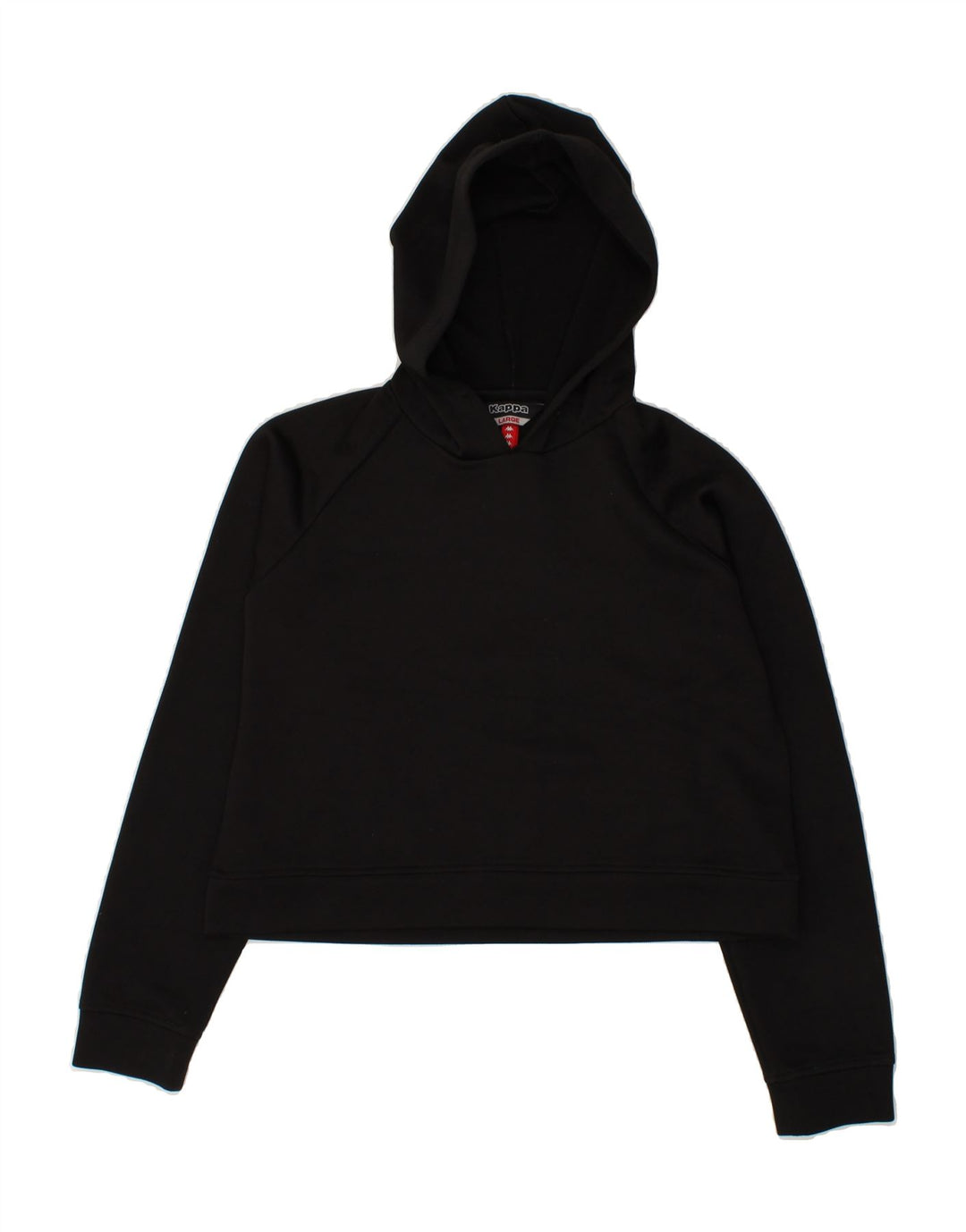KAPPA Womens Crop Hoodie Jumper UK 14 Large Black Vintage Kappa and Second-Hand Kappa from Messina Hembry 