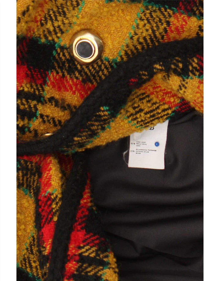 Jaqueta Blazer Double Breasted Feminina Vintage Reino Unido 10 Pequena Verificação Amarela