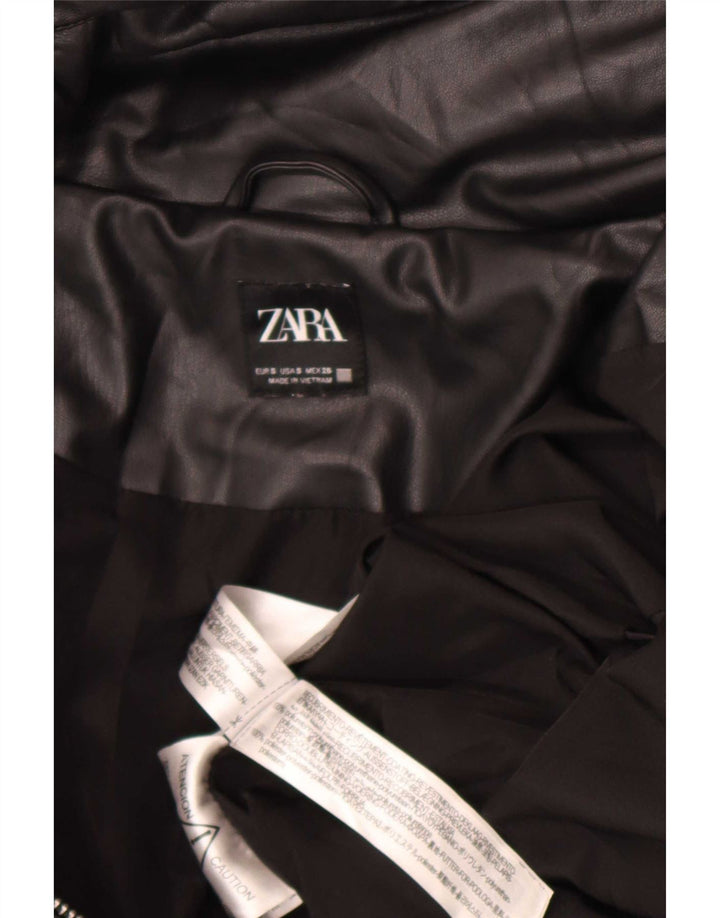 Jaqueta feminina acolchoada com capuz e capuz Zara UK 10 pequena poliuretano preto