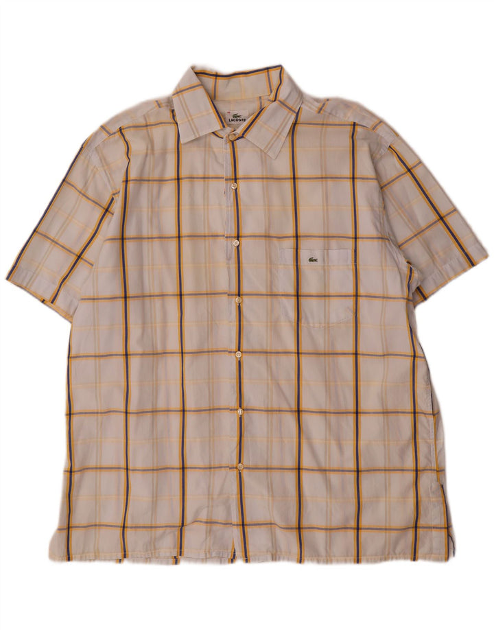 Camisa masculina de manga curta Lacoste tamanho 46 2XL algodão xadrez branco