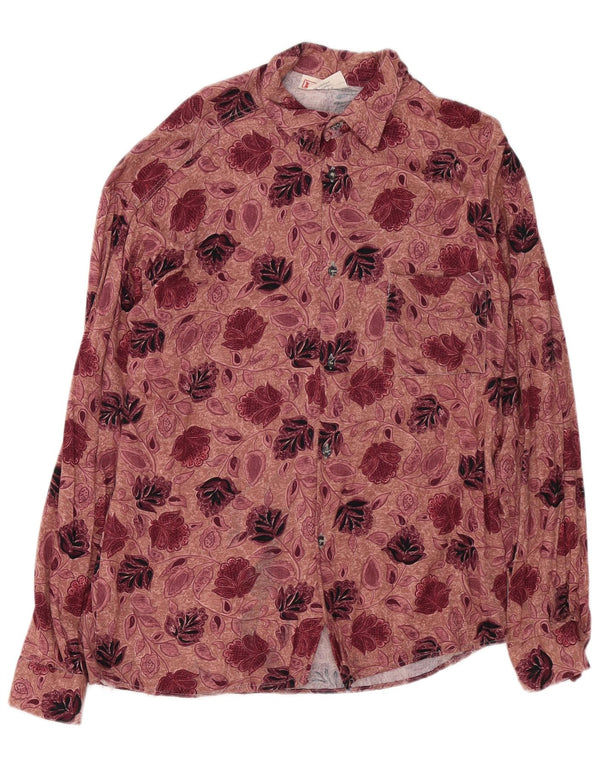 Camisa masculina vintage tamanho 39/40 algodão floral médio Borgonha