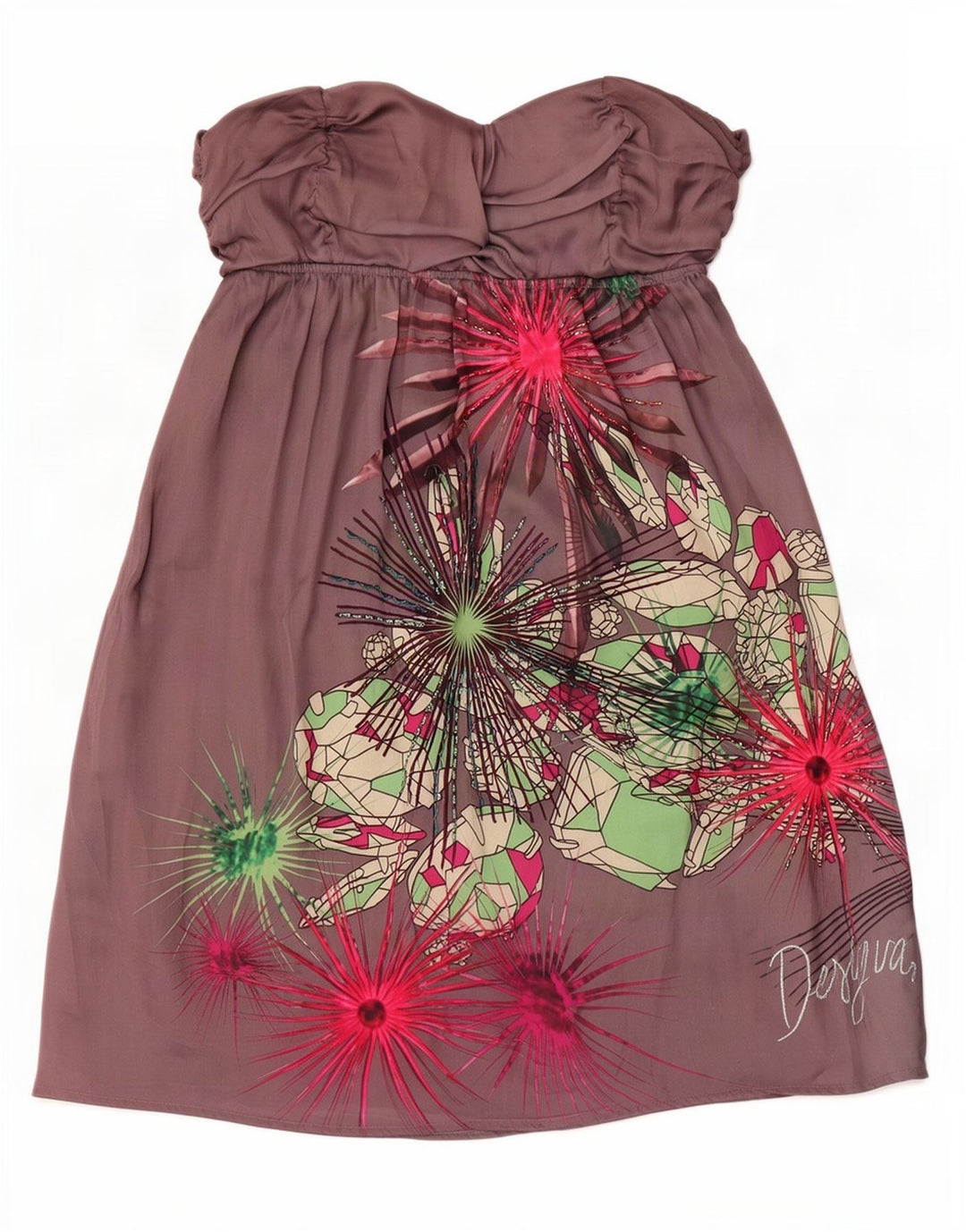 Vestido sem alças feminino Desigual EU 38 poliéster floral cinza médio