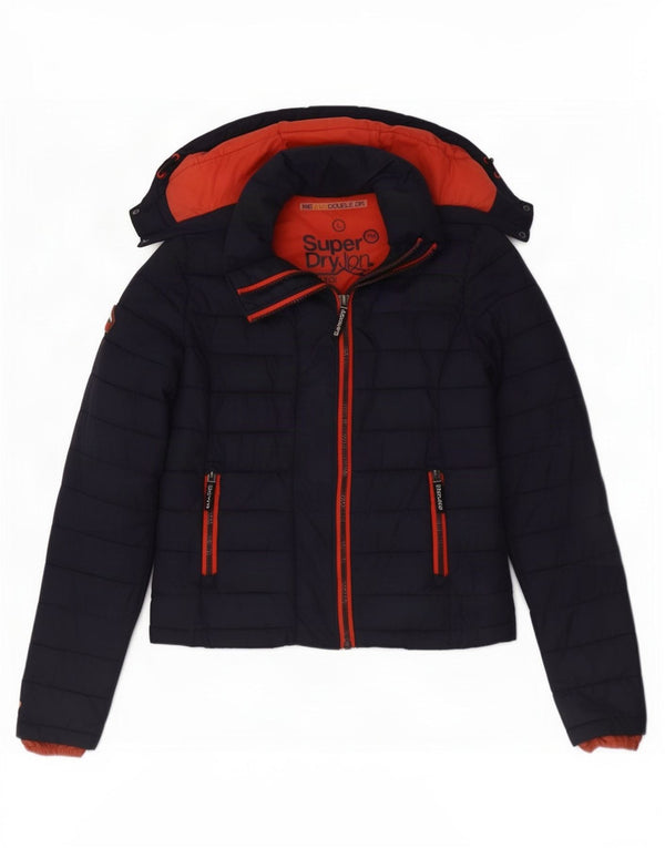 Jaqueta acolchoada com capuz feminina Superdry UK 16 grande nylon azul marinho