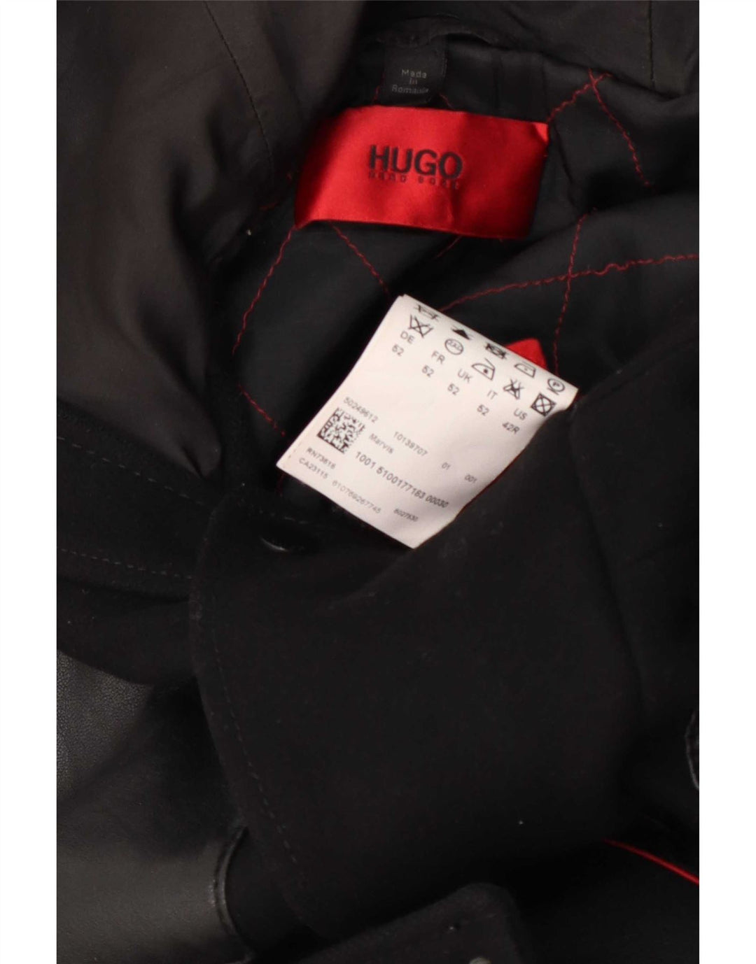 Sobretudo masculino com capuz Hugo Boss EU 52 XL lã preta
