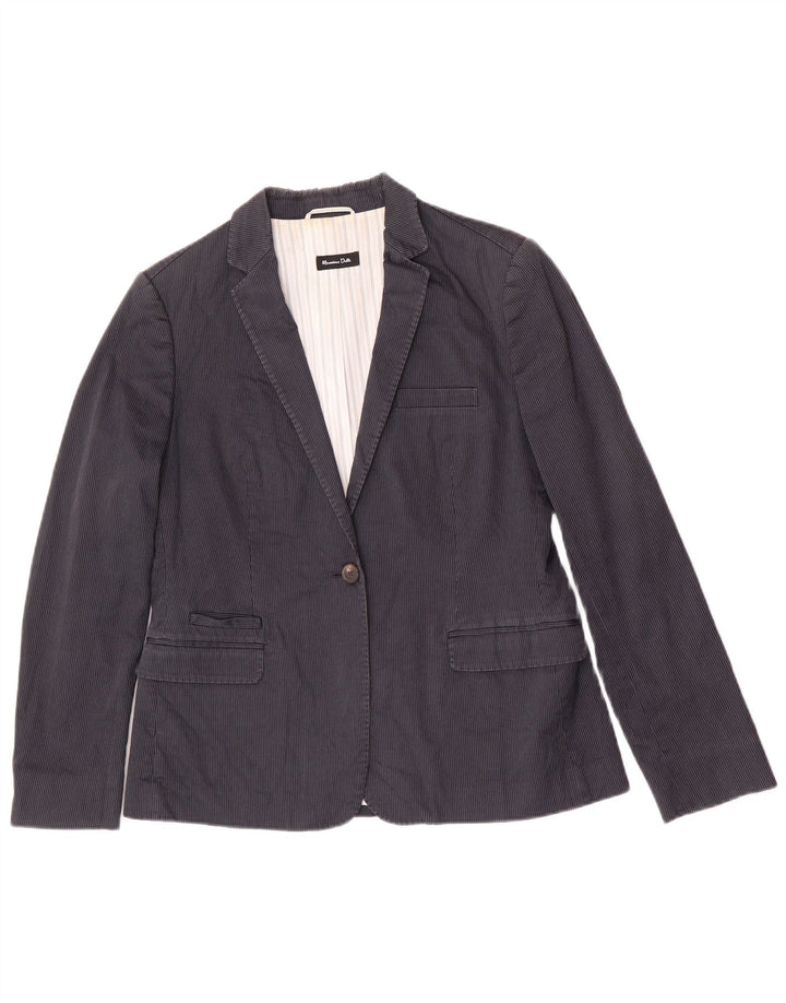 Jaqueta blazer feminina Massimo Dutti com 1 botão EU 44 XL risca de giz azul marinho