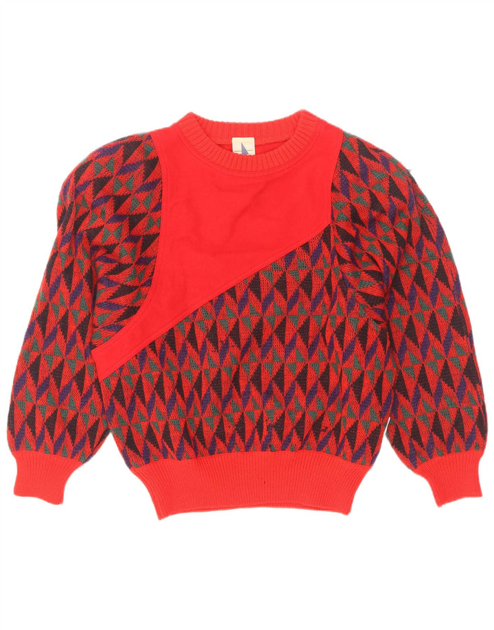 Suéter feminino com gola canoa Skipper IT 42 lã geométrica vermelha média