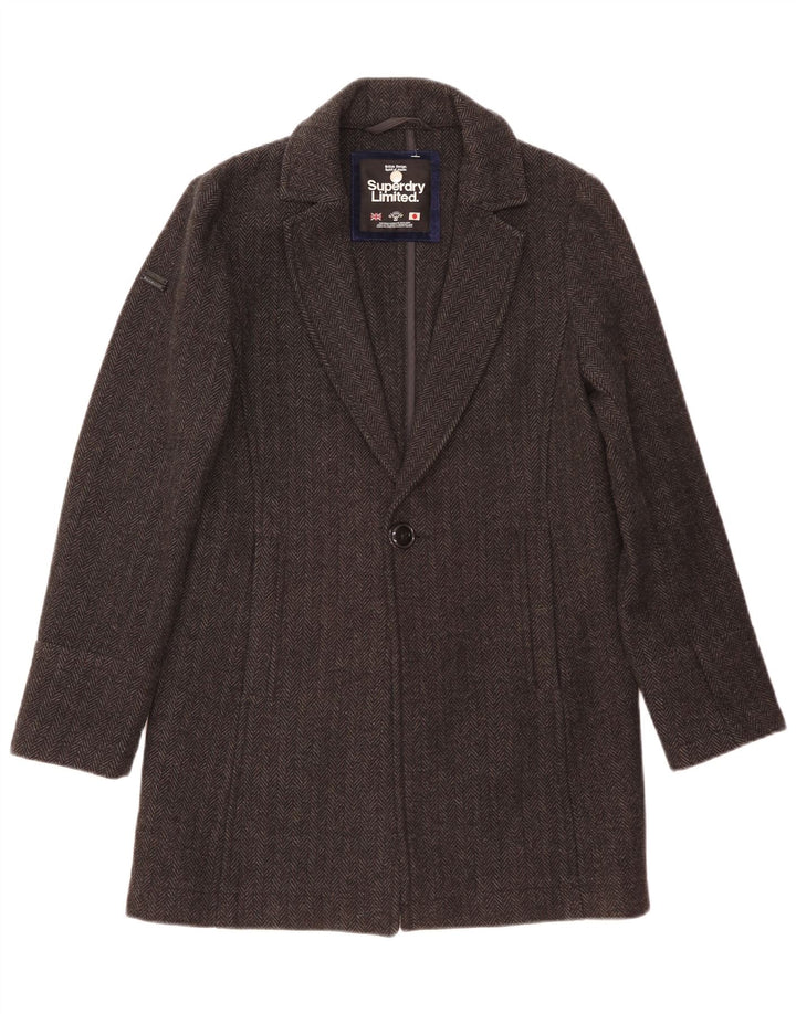Sobretudo masculino Superdry XS lã espinha de peixe cinza