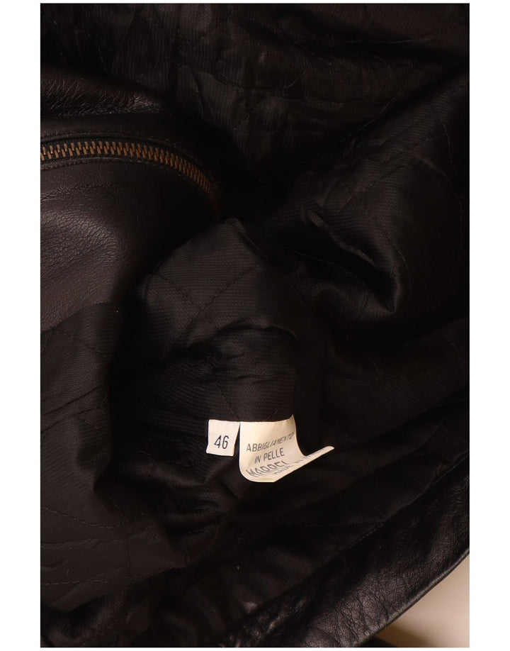 Jaqueta de couro com capuz feminino vintage IT 46 grande couro preto