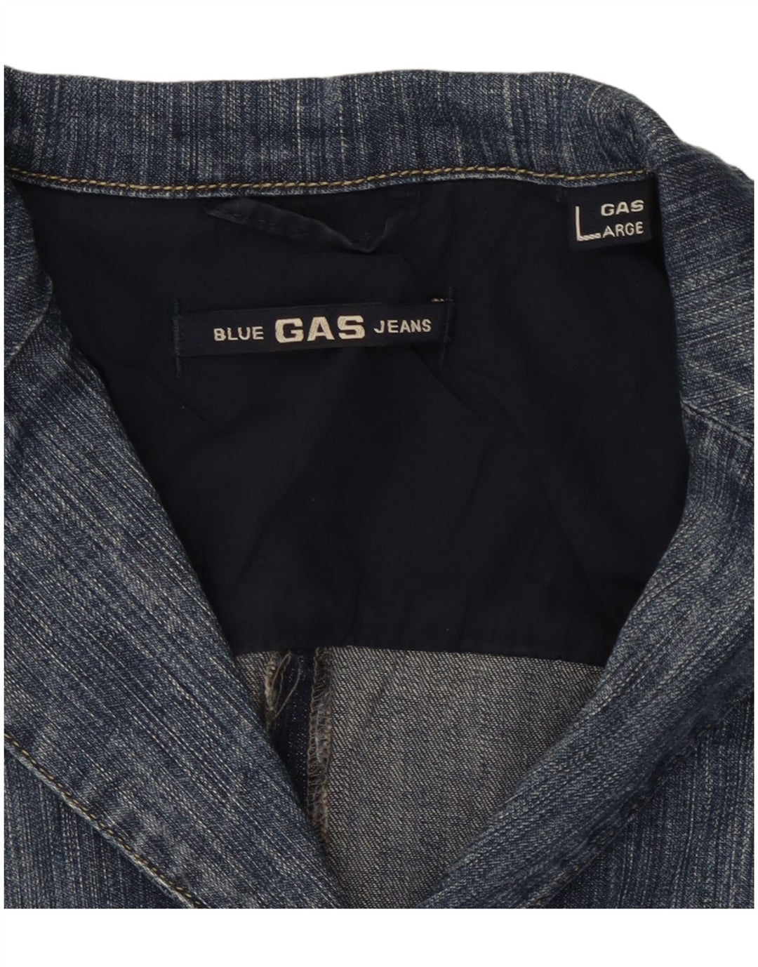 Jaqueta blazer jeans feminina com 3 botões Gas UK 14 grande algodão azul