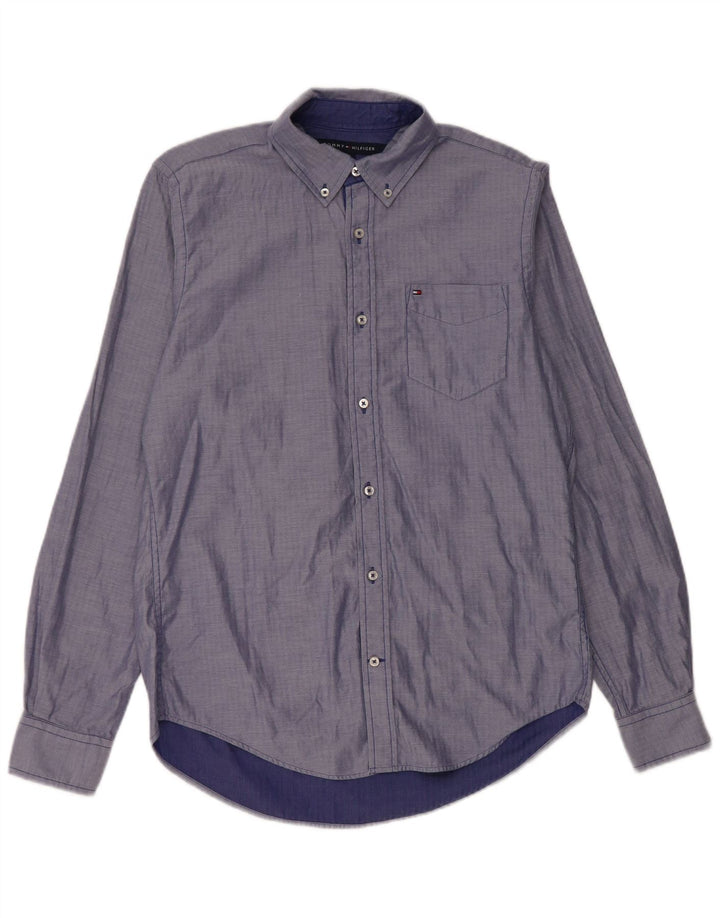 Camisa masculina Tommy Hilfiger Custom Fit pequena azul algodão