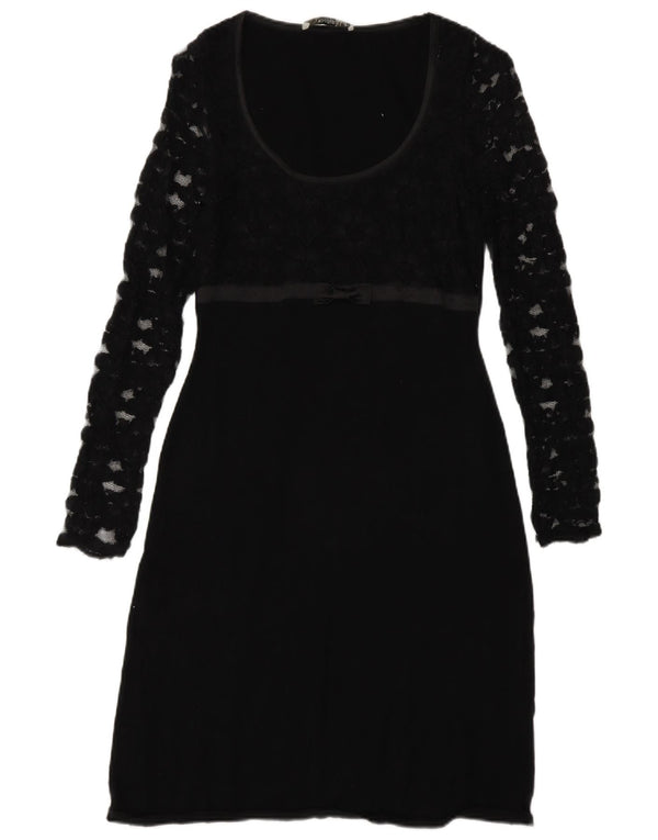 Vestido feminino Oasis manga comprida com bainha UK 6 XS algodão preto