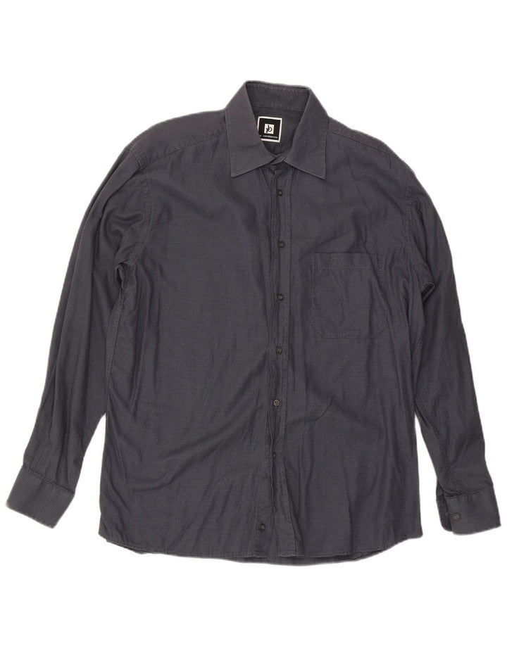 Camisa masculina Roccobarocco tamanho 40 15 3/4 algodão xadrez cinza médio