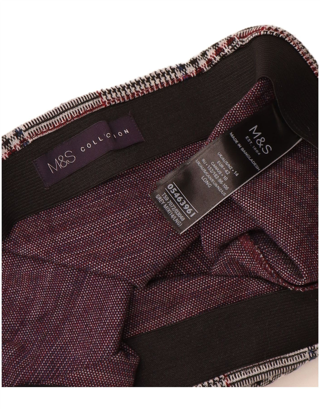 Saia reta feminina Marks & Spencer Reino Unido 14 grande W32 poliéster xadrez cinza
