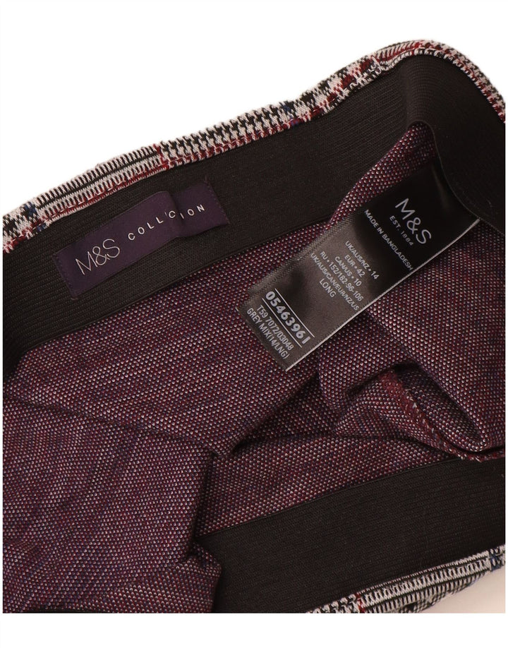 Saia reta feminina Marks & Spencer Reino Unido 14 grande W32 poliéster xadrez cinza