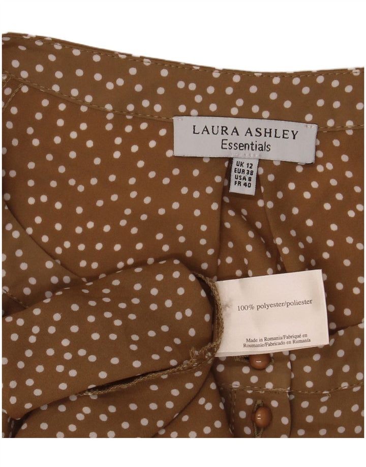Blusa feminina Laura Ashley Reino Unido 12 poliéster manchado marrom médio