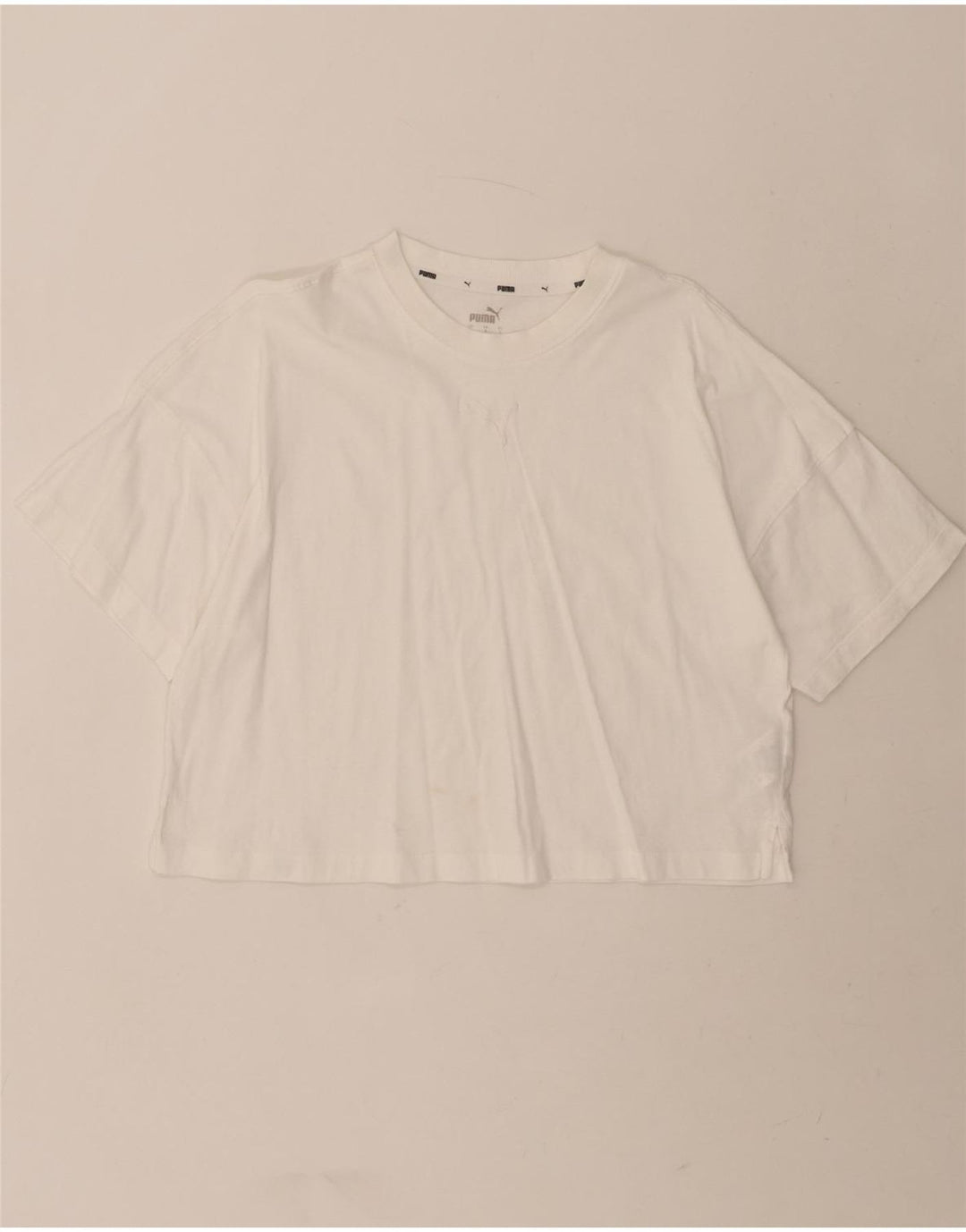 PUMA Womens Crop T-Shirt Top UK 16 Large White Cotton Vintage Puma and Second-Hand Puma from Messina Hembry 