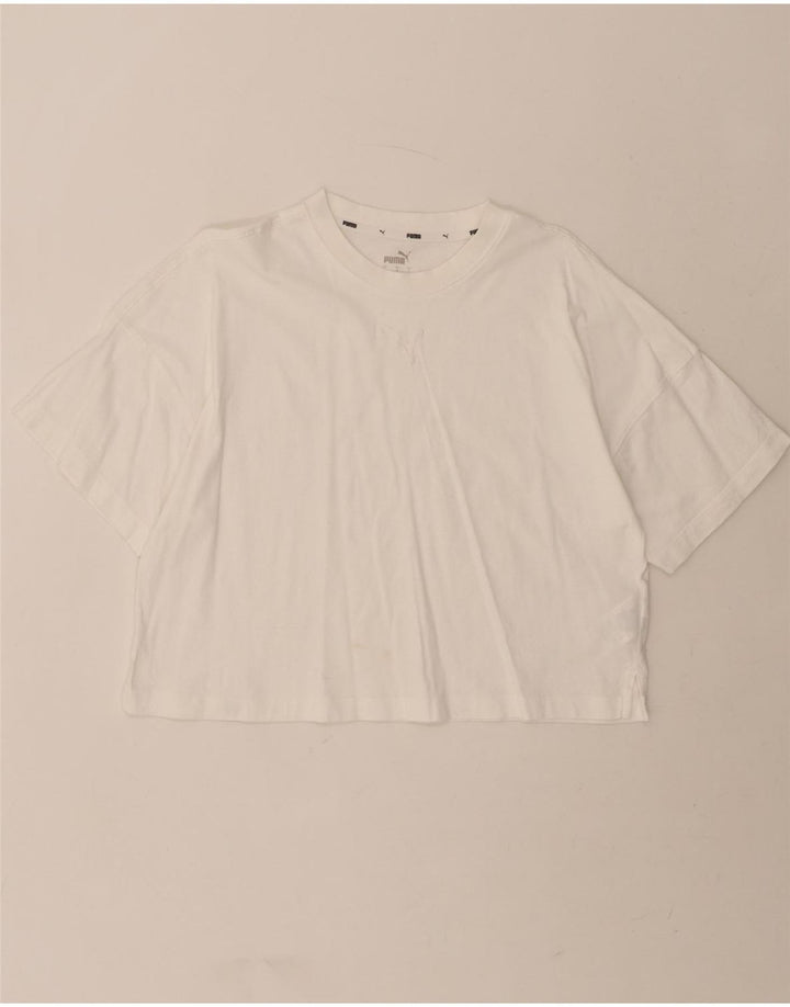 PUMA Womens Crop T-Shirt Top UK 16 Large White Cotton Vintage Puma and Second-Hand Puma from Messina Hembry 