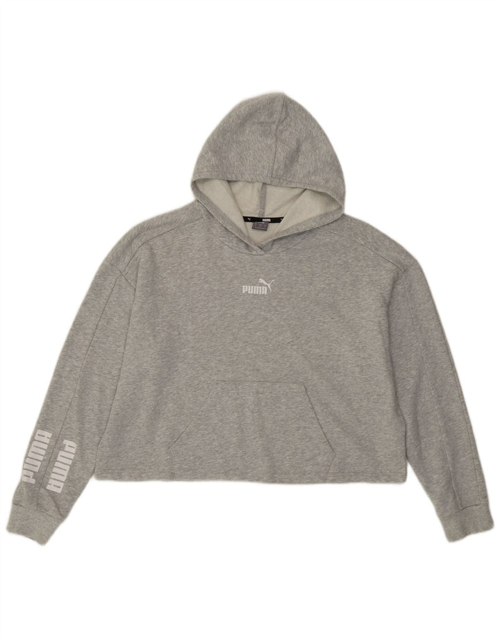 Suéter feminino Puma Crop Graphic Oversized com capuz Reino Unido 14 algodão cinza médio