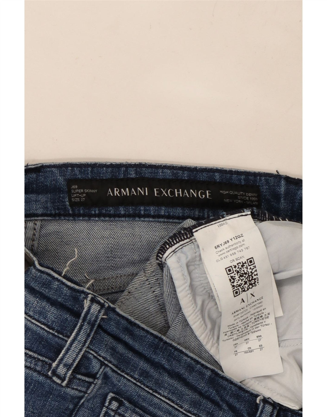 ARMANI EXCHANGE Calça Jeans Feminina Lift-Up Super Skinny W27 L30 Azul Algodão