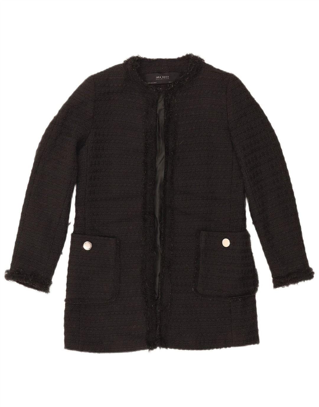 ZARA Womens Longline Open Blazer Jacket UK 10 Pequeno Poliéster Preto