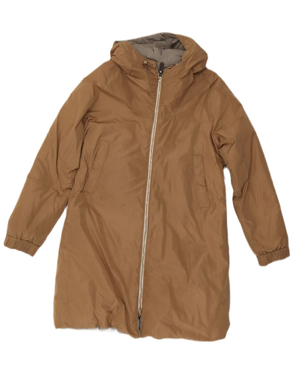 Casaco acolchoado reversível com capuz feminino Max Mara Reino Unido 10 pequeno bege poliamida