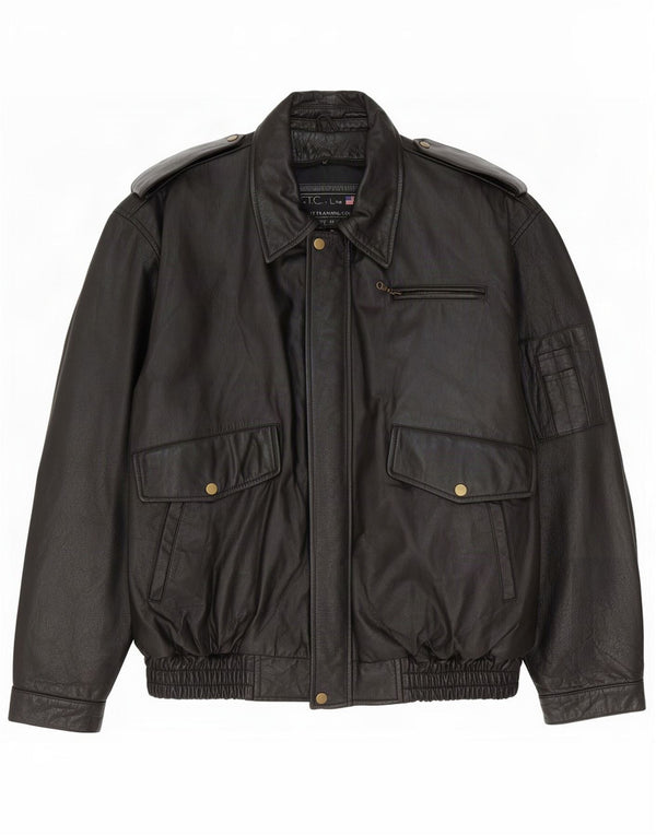Jaqueta de couro militar masculina vintage UK 42 XL preta