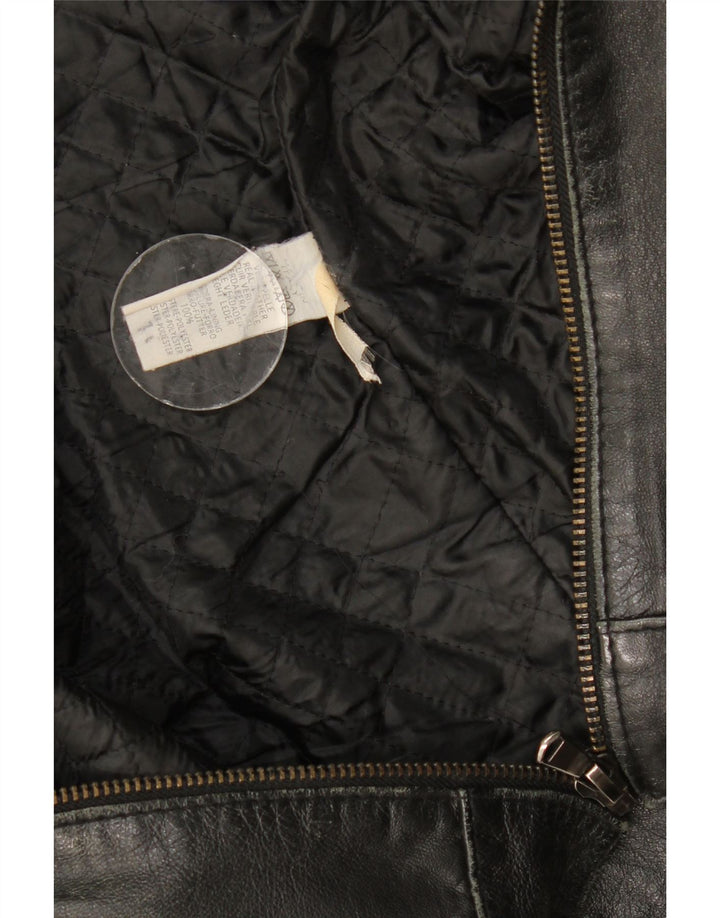 Jaqueta feminina vintage de couro para motociclista UK 12 couro preto médio