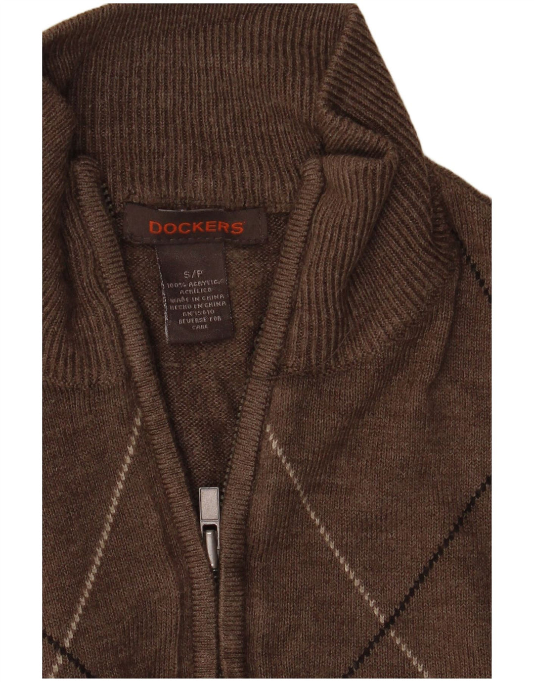 Suéter masculino Dockers com zíper e gola pequena, marrom, argyle/acrílico diamante