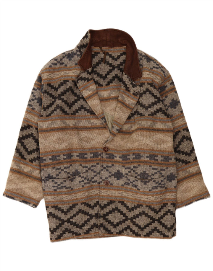 Jaqueta blazer masculina vintage com 2 botões soltos Reino Unido 38 médio bege geométrico