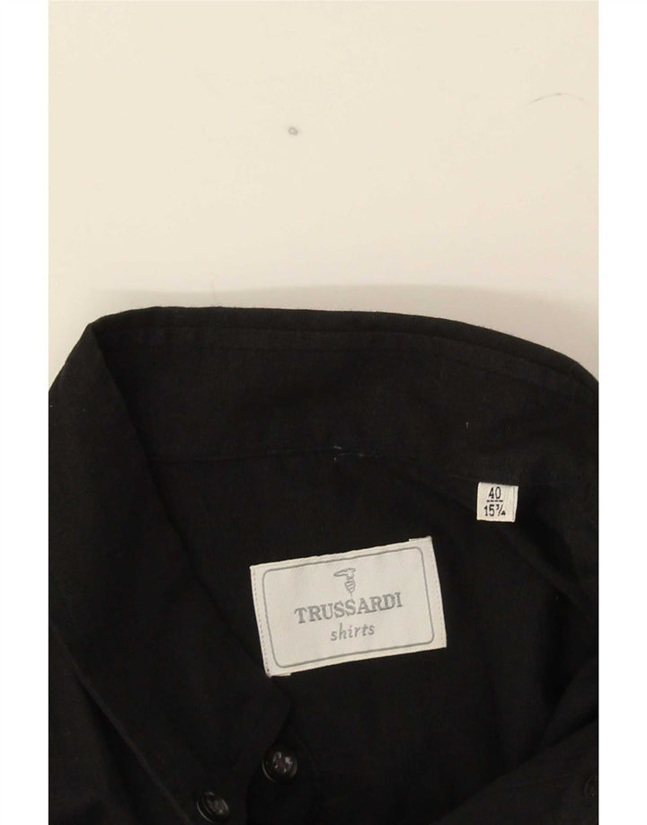 Camisa masculina de manga curta Trussardi tamanho 40 151/2 preto médio
