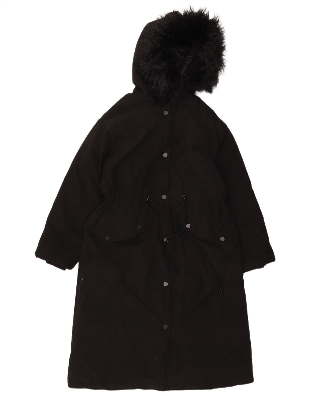 Sobretudo feminino com capuz oversized ZARA UK 6 XS preto nylon