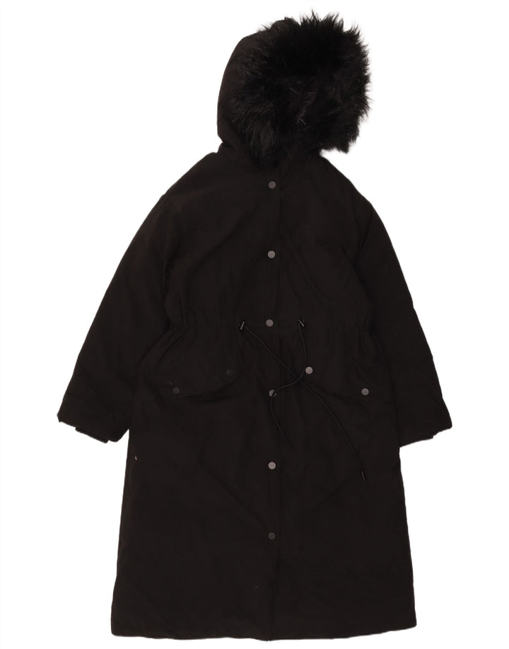 Sobretudo feminino com capuz oversized ZARA UK 6 XS preto nylon