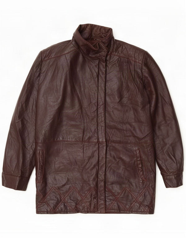 Jaqueta de couro feminina vintage IT 46 Grande Borgonha
