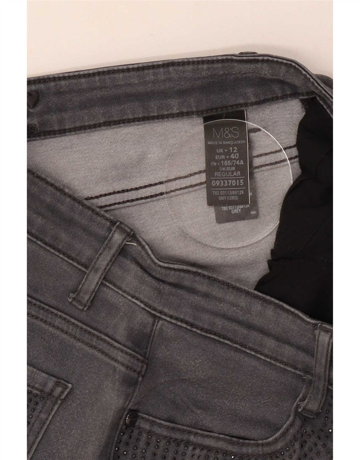 Jeans retos femininos Marks & Spencer Reino Unido 12 médio W30 L29 algodão cinza