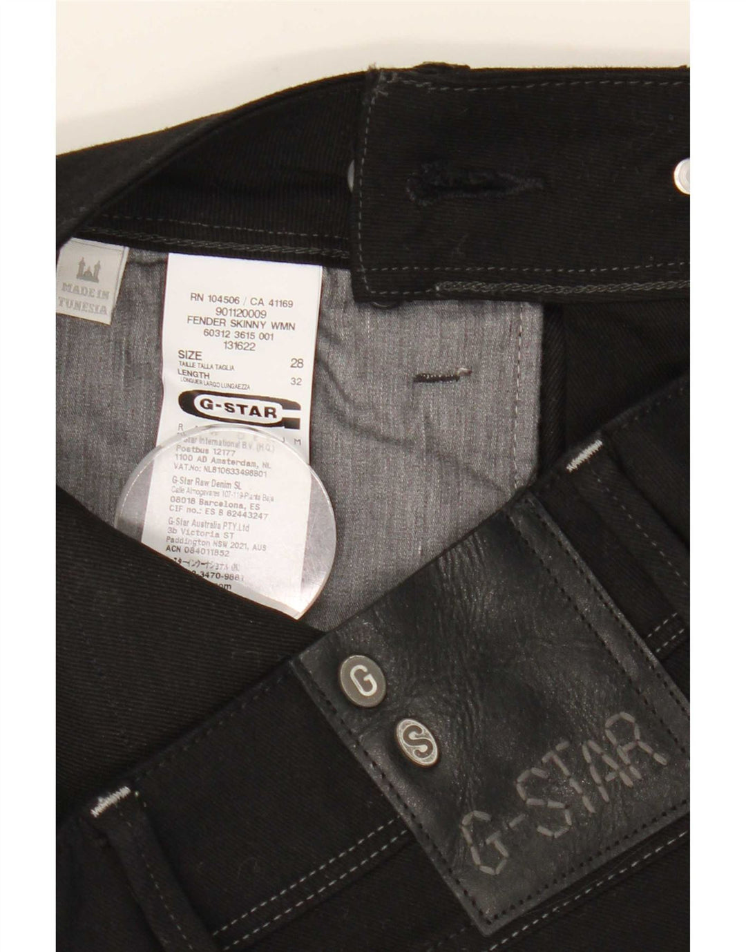 G-Star feminino 3301 jeans skinny W28 L29 poliéster preto