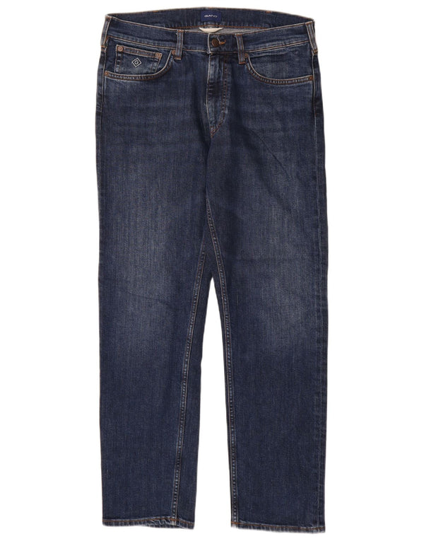 Gant Mens Straight Jeans W32 L30 Azul Marinho Algodão