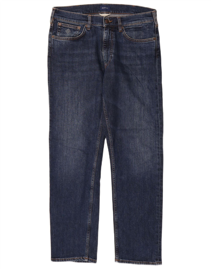 Gant Mens Straight Jeans W32 L30 Azul Marinho Algodão