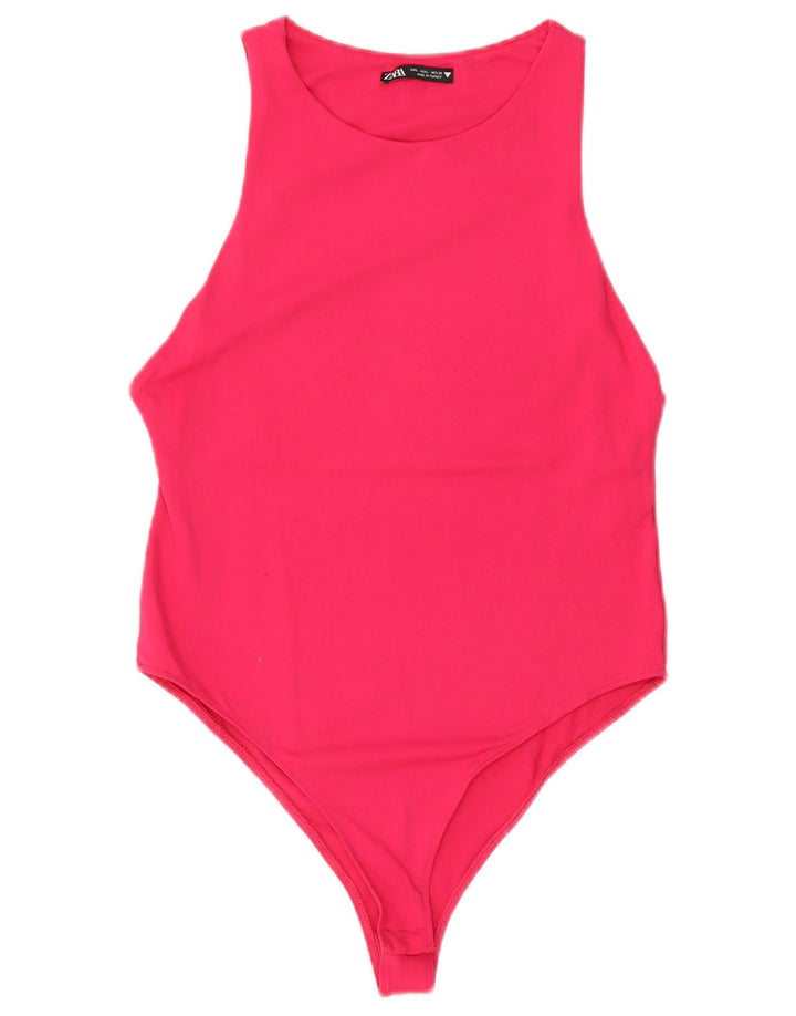 Body feminino sem mangas ZARA UK 14 grande poliamida rosa