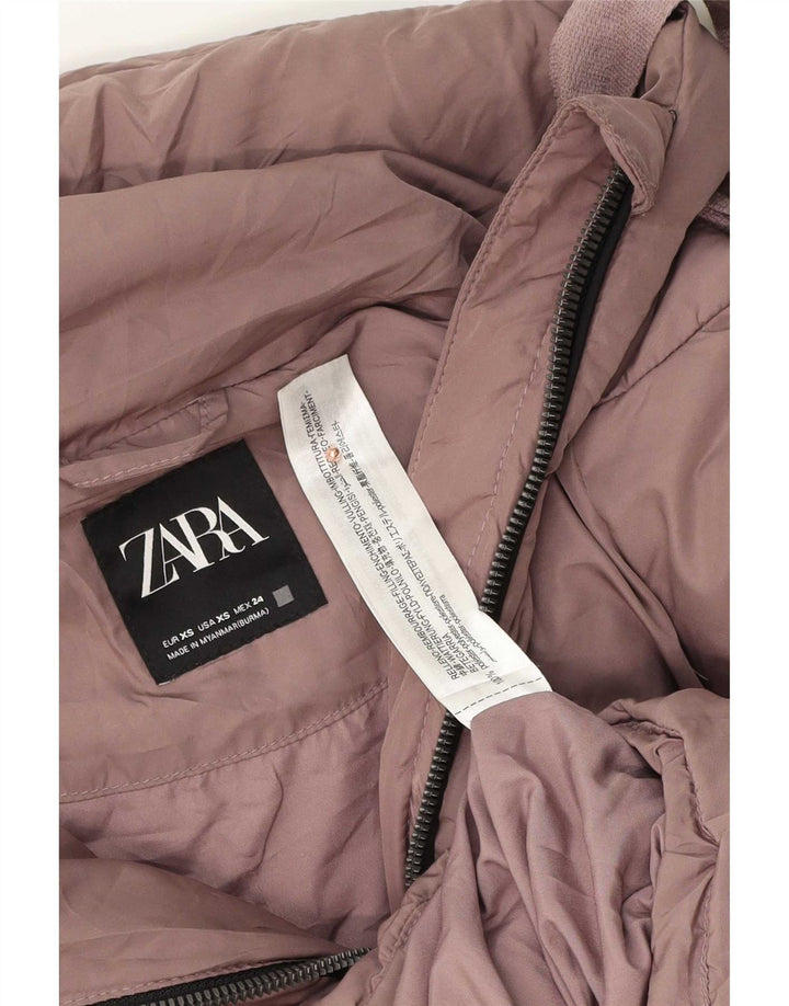 Jaqueta acolchoada com capuz grande Zara para mulher UK 6 XS roxo poliéster